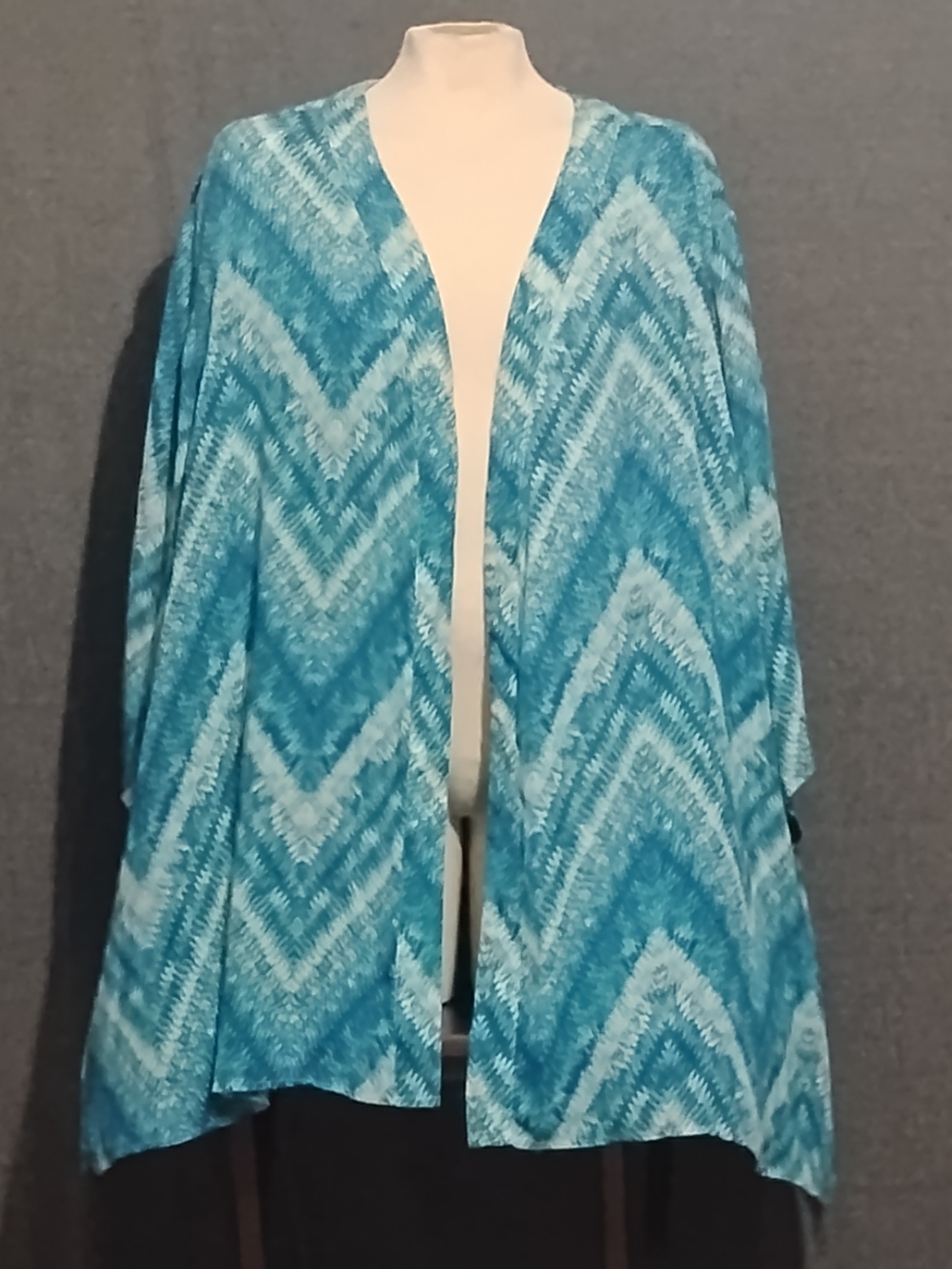 Catherines Teal Chevron Open-Front Cardigan
